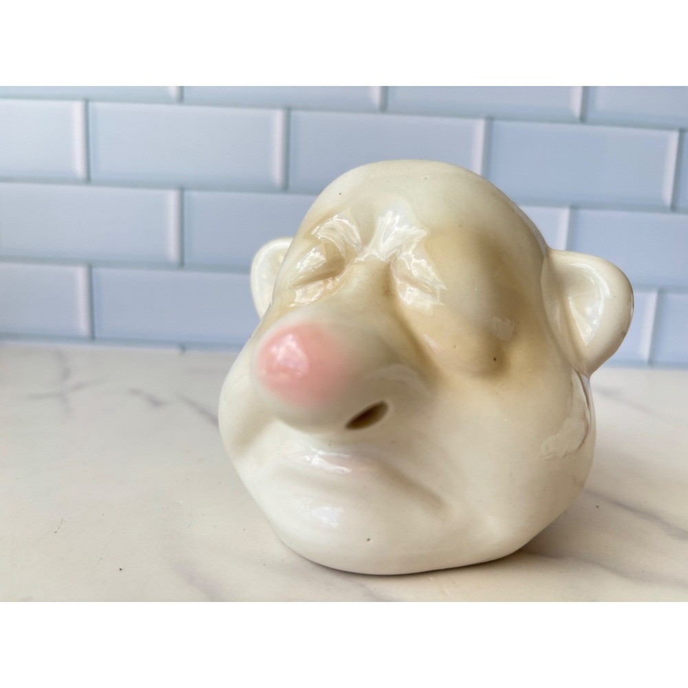 Studio‎ Pottery Egg Separator Grotesque Face Pink Nose Ceramic Boogyman